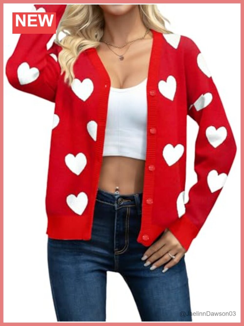 Valentines Cardigan for Women Love Heart Cotton Knit Sweater Button Down V Neck